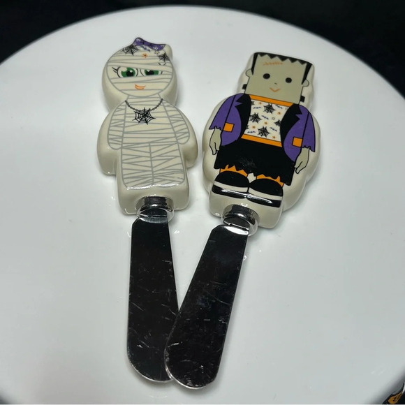 Ceramic Halloween Frankenstein & Bow Mummy Dip Bowls & Matching Spreaders - Picture 12 of 14